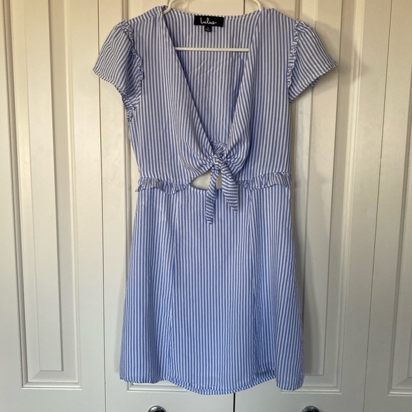 Women’s Seaport Light Blue and White Striped Tie-Front Dress size S - Picture 2 of 4
